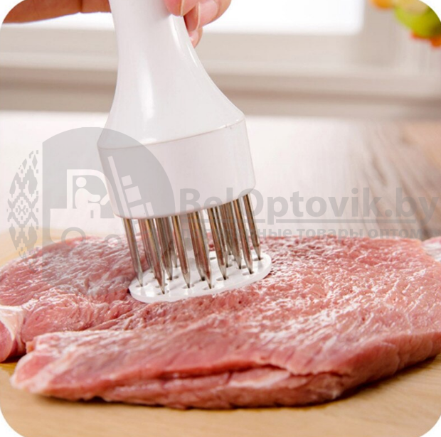Тендерайзер /рыхлитель /стейкер / молоток для мяса / ручной размягчитель мяса, пластик, металл 20х5 см Белый - фото 8 - id-p194239494