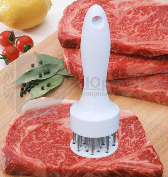 Тендерайзер /рыхлитель /стейкер / молоток для мяса / ручной размягчитель мяса, пластик, металл 20х5 см Белый - фото 4 - id-p194239533