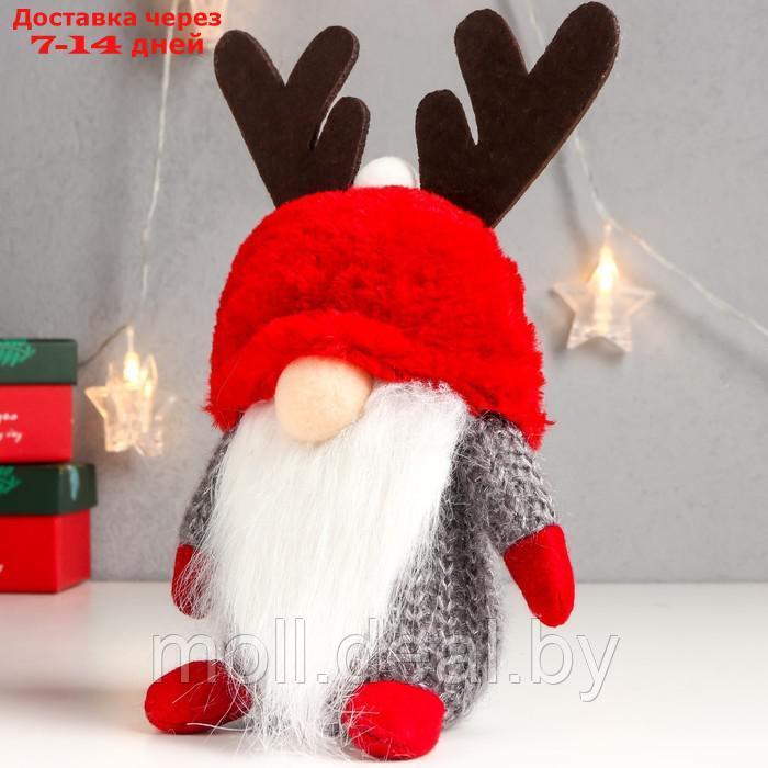 Кукла интерьерная "Дед Мороз в красной шапке с рожками" 20х13х11 см - фото 3 - id-p193970367