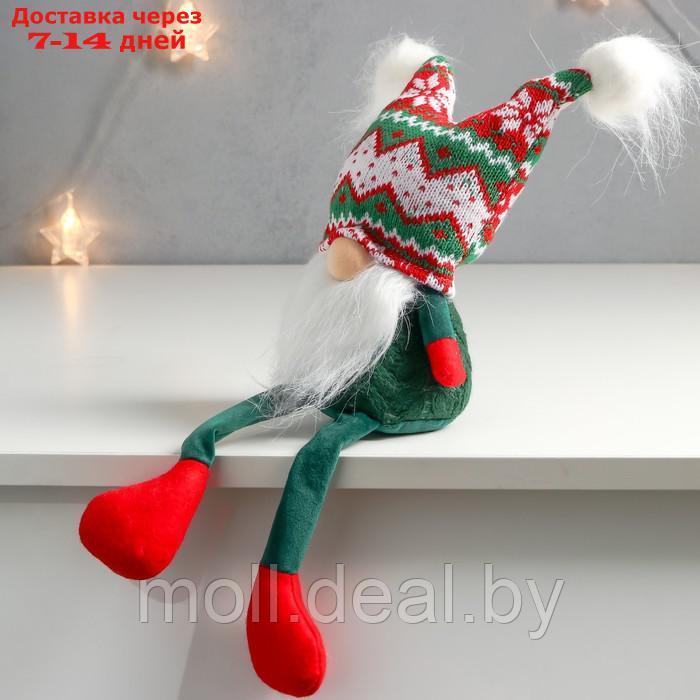 Кукла интерьерная "Дед Мороз в шапке с зелёными узорами, с бомбошками" 41х13х10 см - фото 3 - id-p193970368