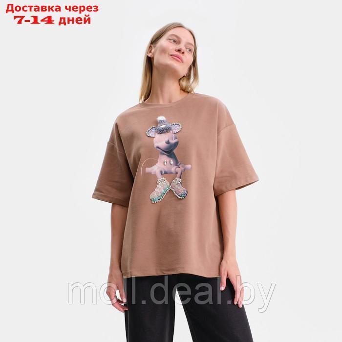 Футболка женская Mickey Mouse, цвет бежевый, р-р one size (46-52) - фото 1 - id-p193964035