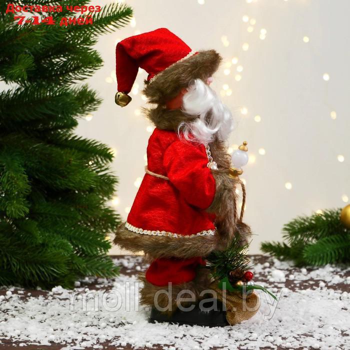 Дед Мороз "В кафтане с пуговицами и с мешком" 30 см, двигается, красно-коричневый - фото 2 - id-p194193330