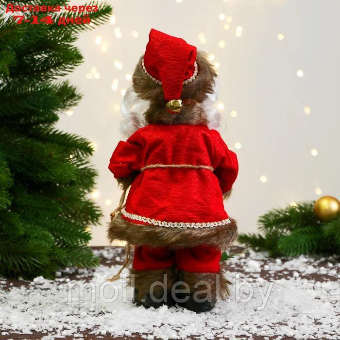 Дед Мороз "В кафтане с пуговицами и с мешком" 30 см, двигается, красно-коричневый - фото 3 - id-p194193330