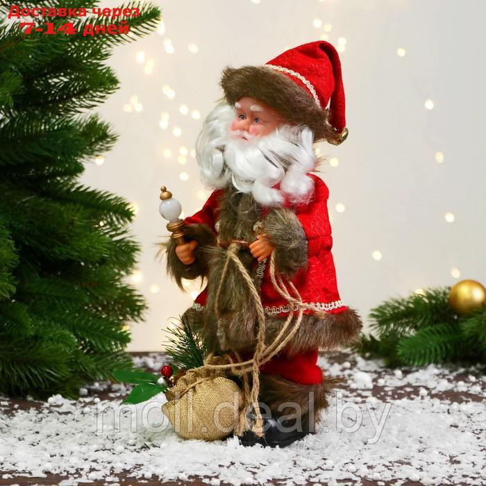 Дед Мороз "В кафтане с пуговицами и с мешком" 30 см, двигается, красно-коричневый - фото 4 - id-p194193330
