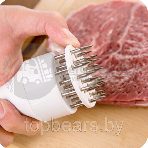 Тендерайзер /рыхлитель /стейкер / молоток для мяса / ручной размягчитель мяса, пластик, металл 20х5 см Белый - фото 5 - id-p194244356