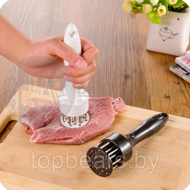Тендерайзер /рыхлитель /стейкер / молоток для мяса / ручной размягчитель мяса, пластик, металл 20х5 см Белый - фото 7 - id-p194244356