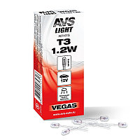 Лампа AVS Vegas 12V. T3 1.2W (б/ц, усы 2см) BOХ 10шт.