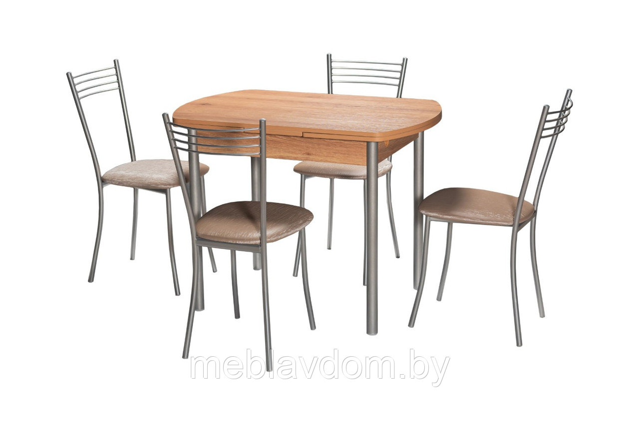 Обеденная группа Стол М2 Дуб Горный+стулья Хлоя серебро/бенгал беж. - фото 1 - id-p194264703