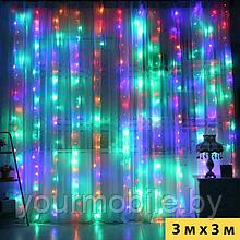 Гирлянда-штора (занавес) Цветная - 3*3м 600 led