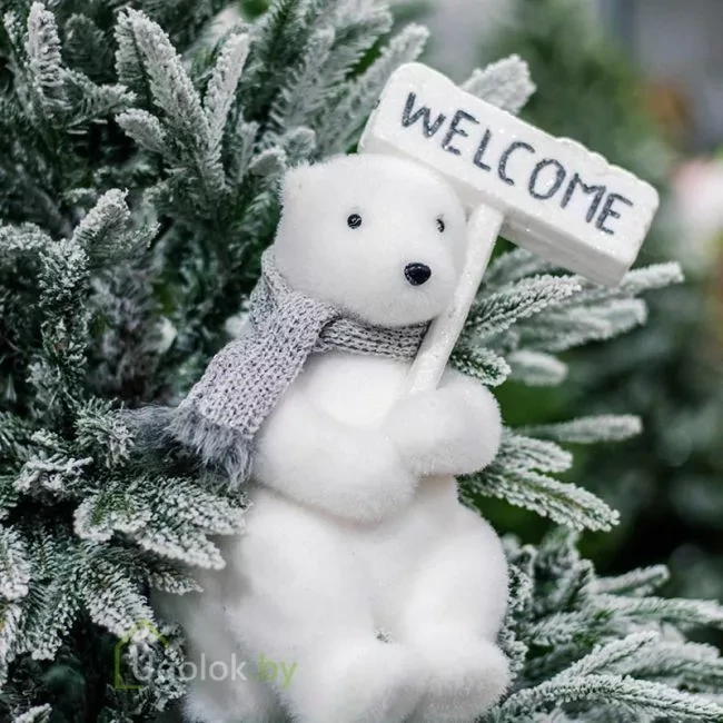 Фигурка новогодняя Полярный медведь с табличкой 35 см YZB005770, - фото 2 - id-p194267813
