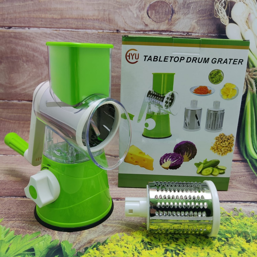 Распродажа Мультислайсер для овощей и фруктов 3 в 1 (Ручная терка овощерезка) Tabletop Drum Grater, зеленый - фото 4 - id-p132030990