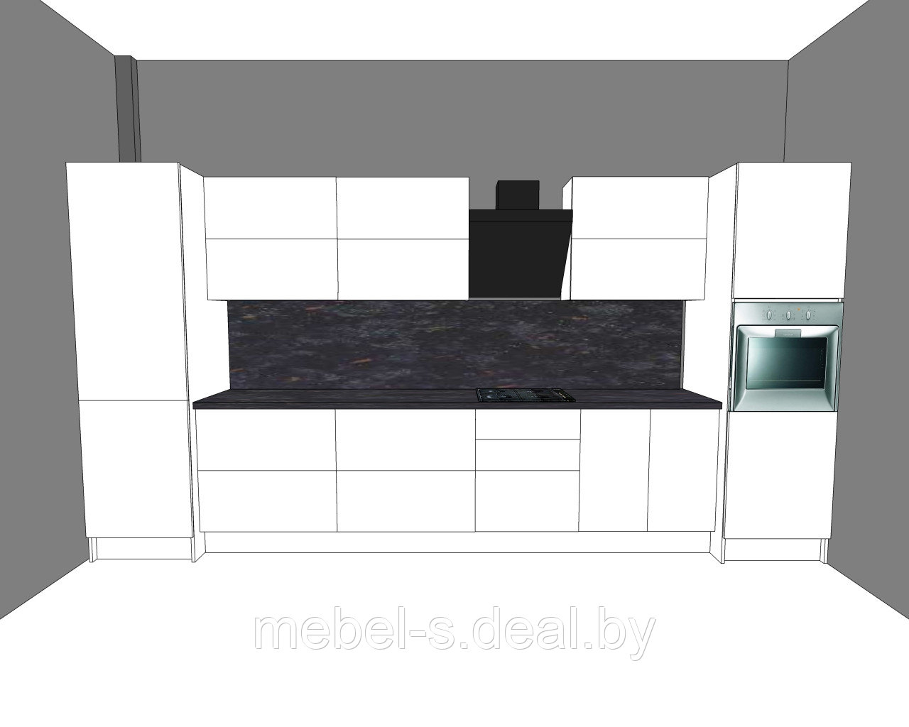 Кухня белая с чёрной скинали и столешницей - фото 7 - id-p25053786