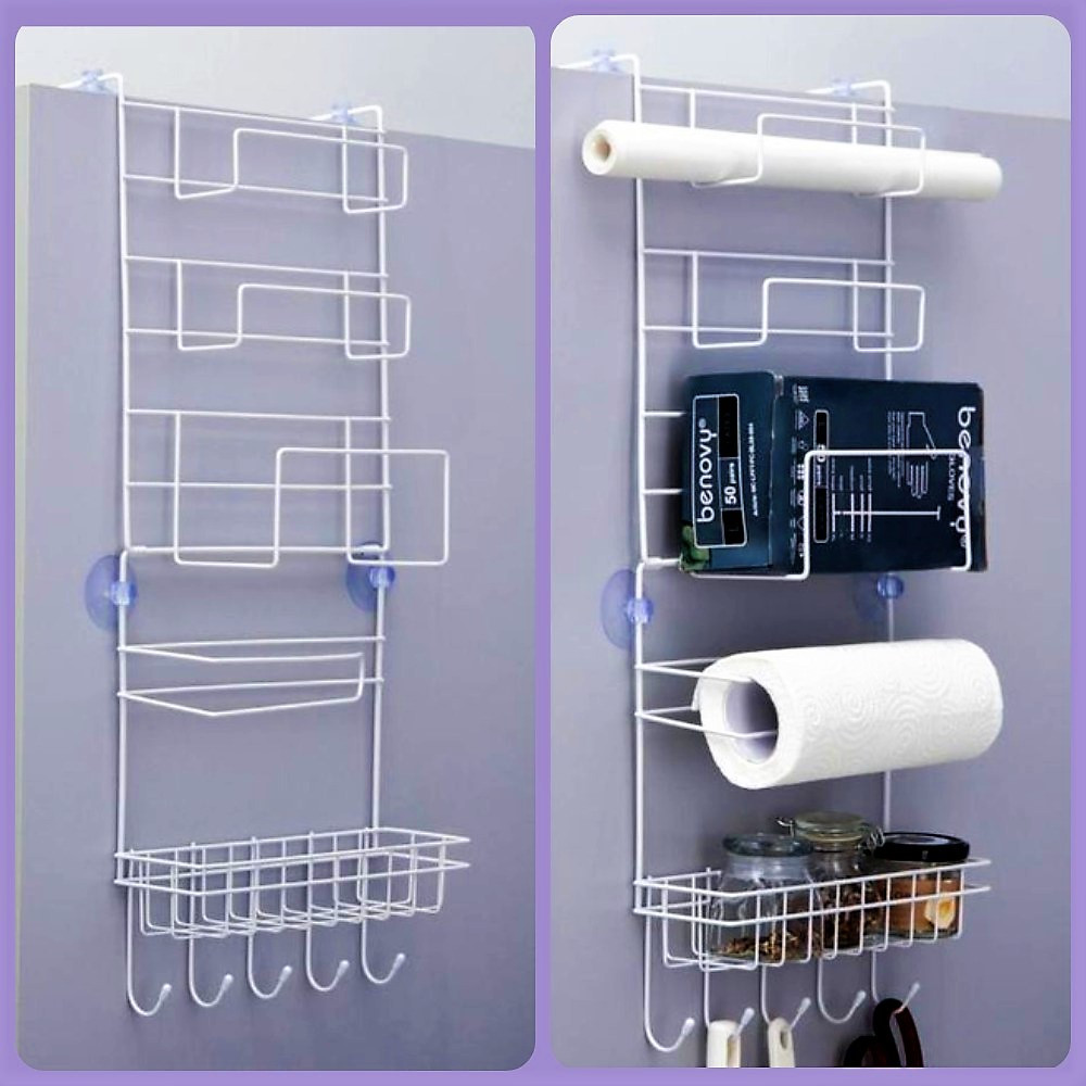Полка - органайзер для кухни / ванной подвесная 4-х ярусная с держателем бумажных полотенец - фото 1 - id-p194378632