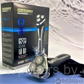 Портативная мужская электробритва Geemy GM-503, 3 независимые плавающие головки, индикатор зарядки, фото 1