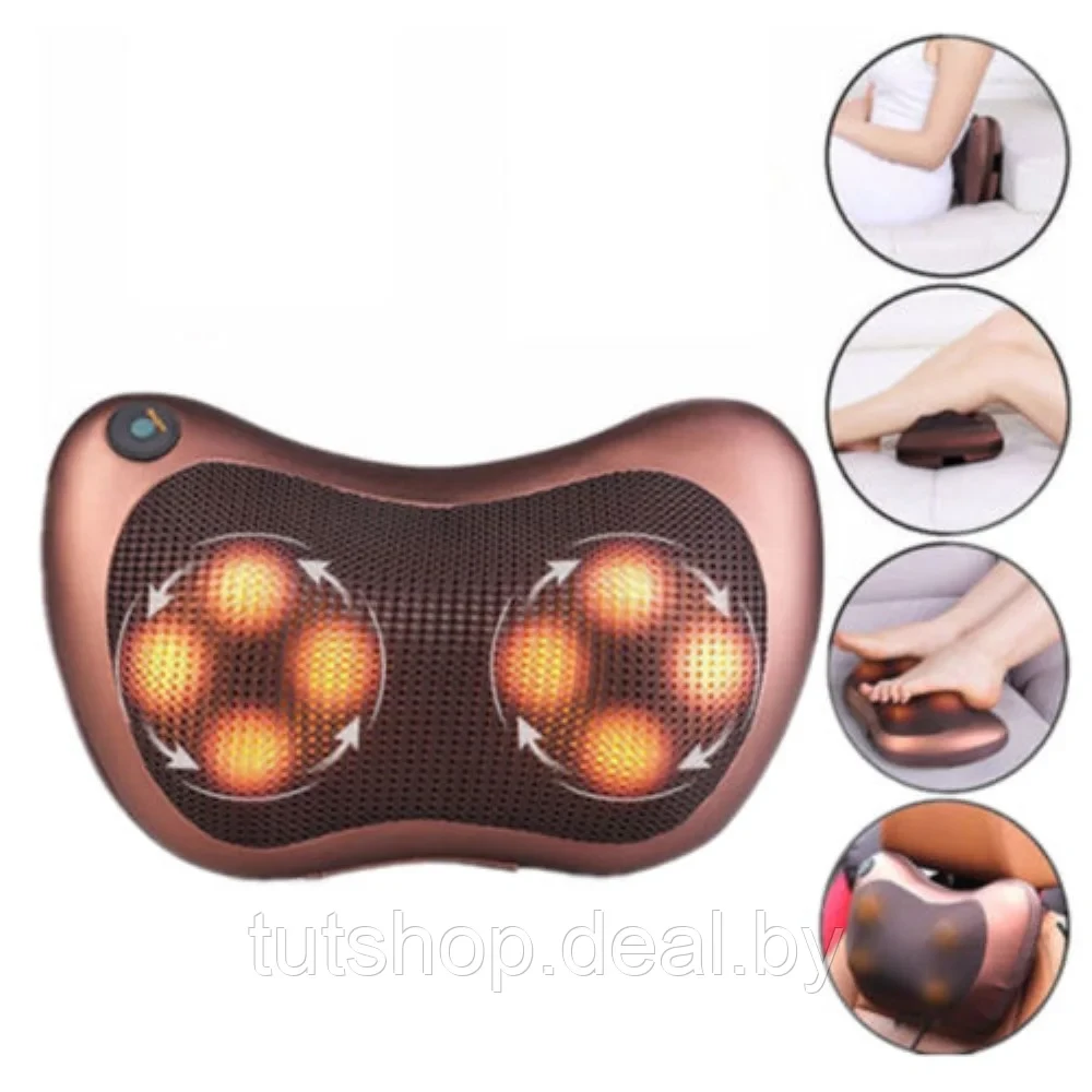 Массажная роликовая подушка CHM-8028 Massage pillow с ИК подогревом для спины, шеи, рук и ног+ подарок - фото 5 - id-p194425684