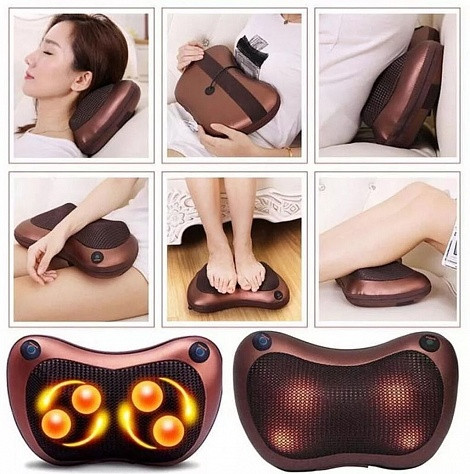 Массажная роликовая подушка CHM-8028 Massage pillow с ИК подогревом для спины, шеи, рук и ног+ подарок - фото 4 - id-p194425684