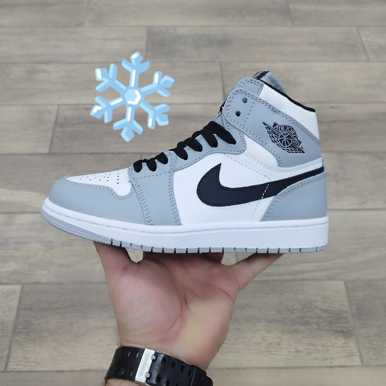 Кроссовки Air Jordan 1 Mid Gray White Black с мехом