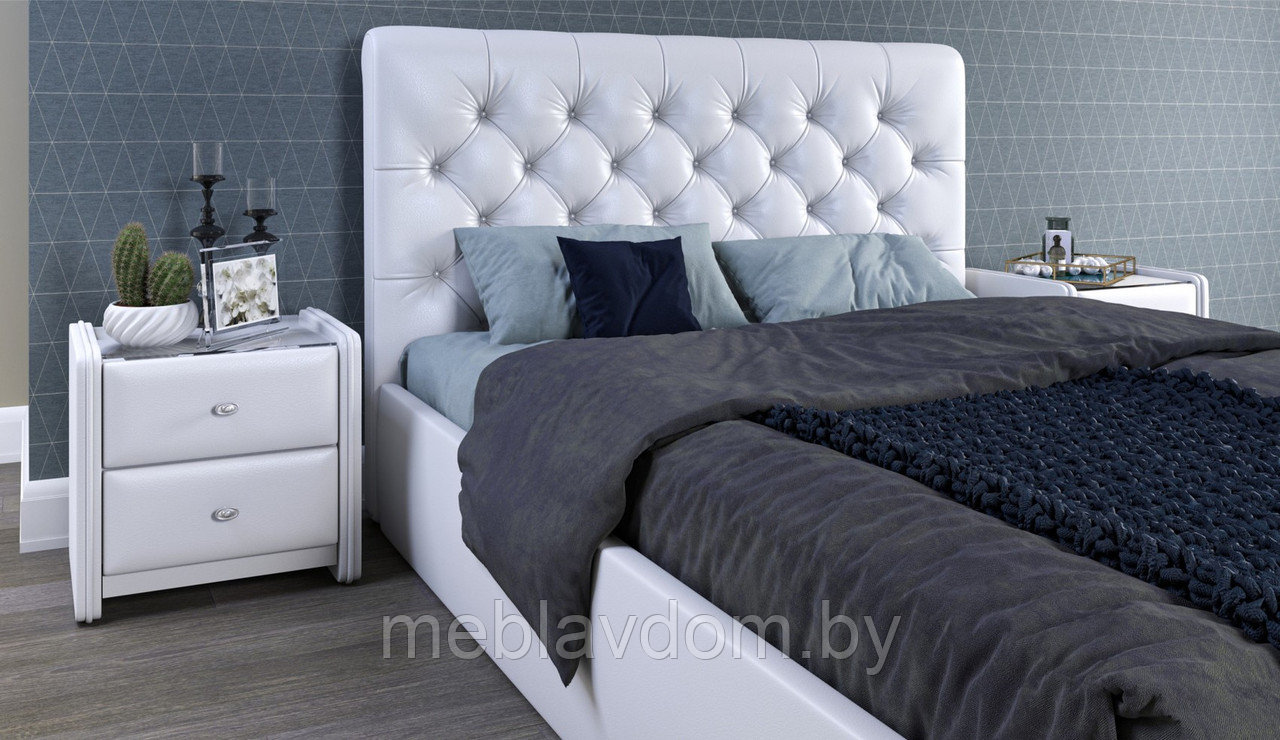 Мягкая кровать Беатриче с подъемным механизмом 140х200 кожзам Teos White - фото 7 - id-p194495376