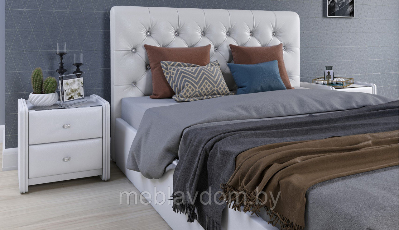 Мягкая кровать Беатриче с подъемным механизмом 140х200 кожзам Teos White - фото 9 - id-p194495376
