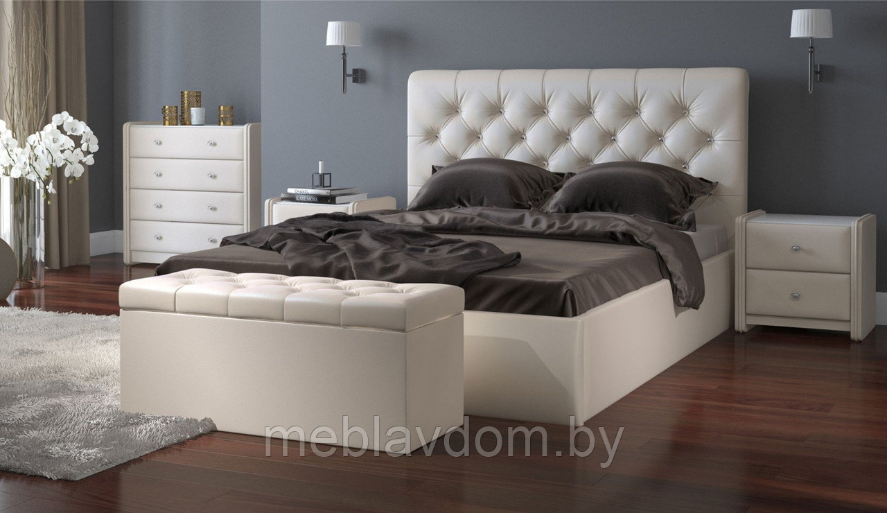Мягкая кровать Беатриче с подъемным механизмом 160х200 кожзам Teos White - фото 3 - id-p194495410