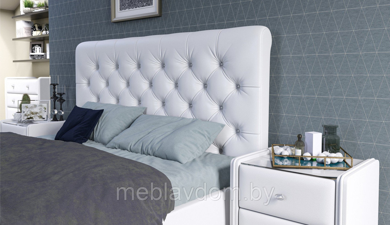 Мягкая кровать Беатриче с подъемным механизмом 180х200 кожзам Teos White - фото 7 - id-p194495411
