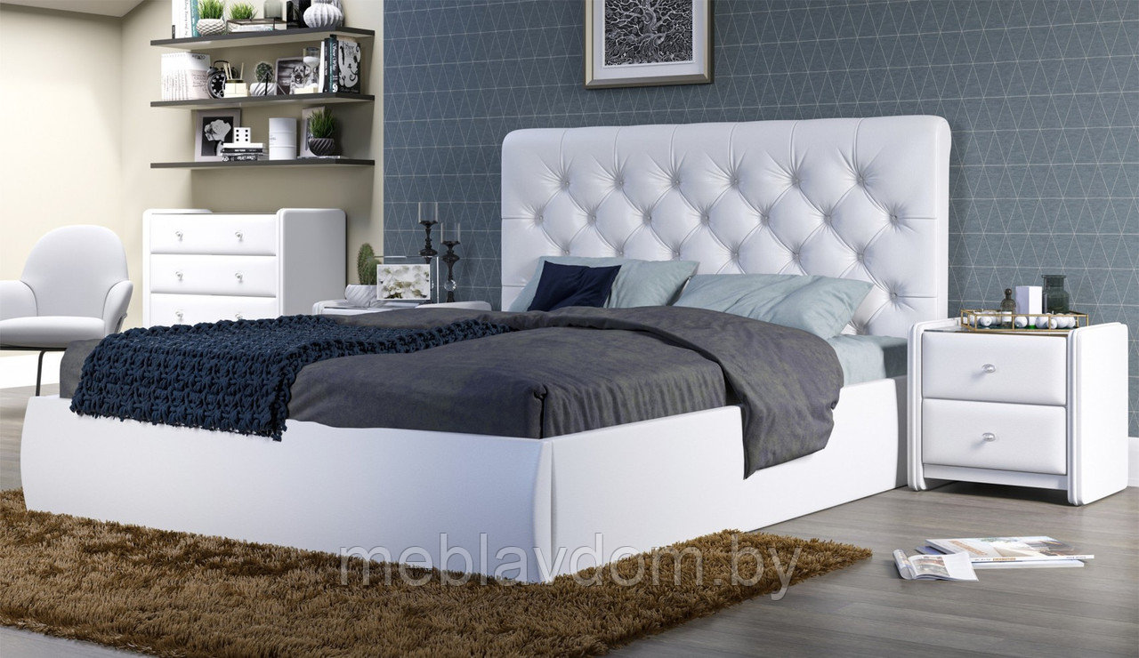 Мягкая кровать Беатриче с подъемным механизмом 180х200 кожзам Teos White - фото 10 - id-p194495411
