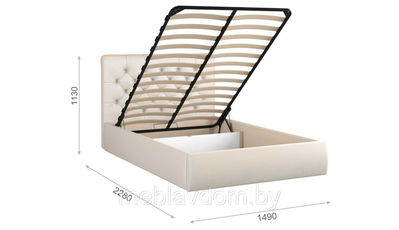 Мягкая кровать Беатриче со стразами 140х200 с подъемным механизмом Teos milk - фото 2 - id-p194495491