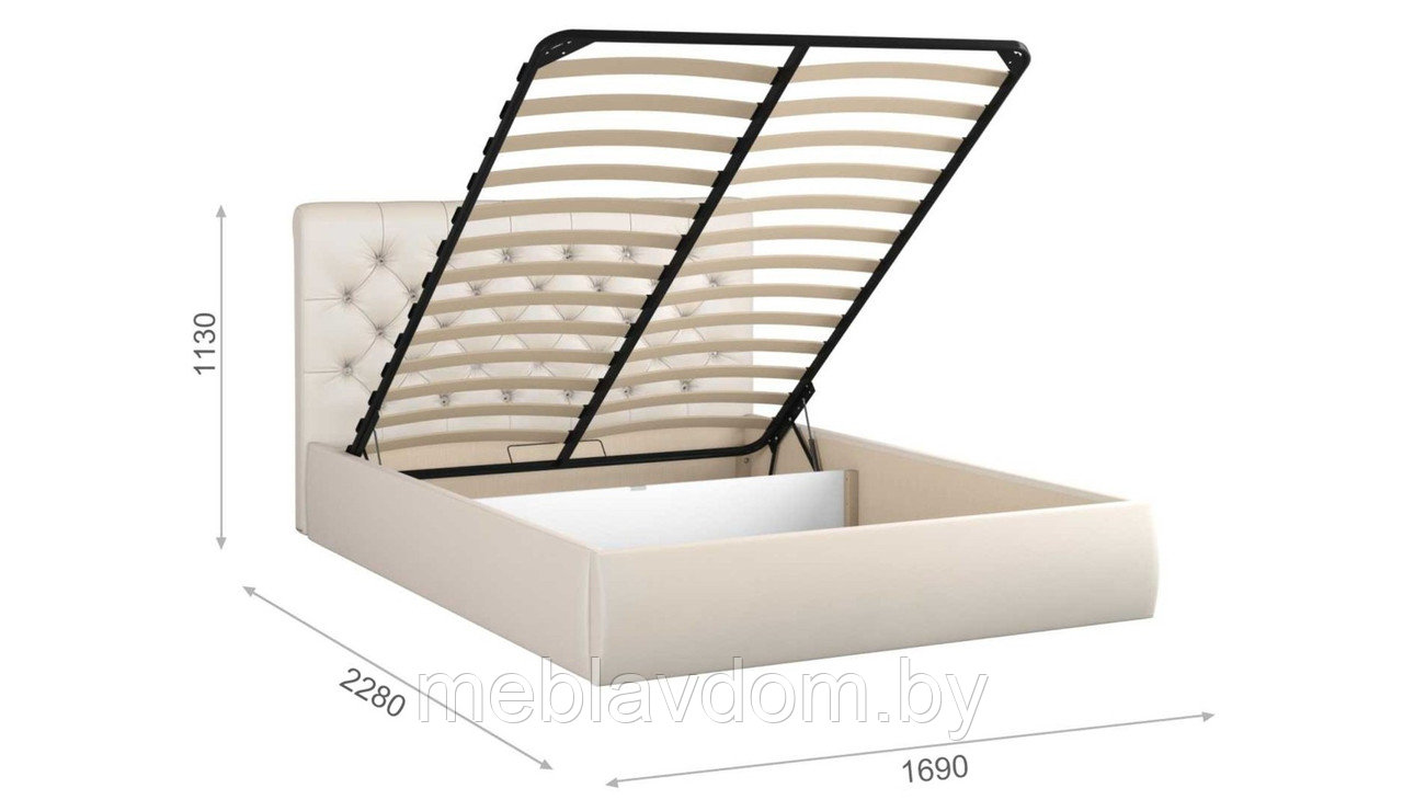 Мягкая кровать Беатриче со стразами 160х200 с подъемным механизмом Teos milk - фото 2 - id-p194495492