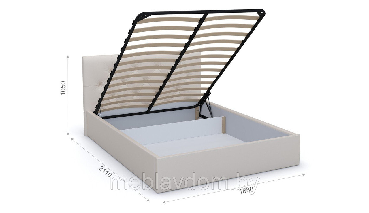 Мягкая кровать Женева с пуговицами 180х200 с подъемным механизмом Teos milk - фото 2 - id-p194495501