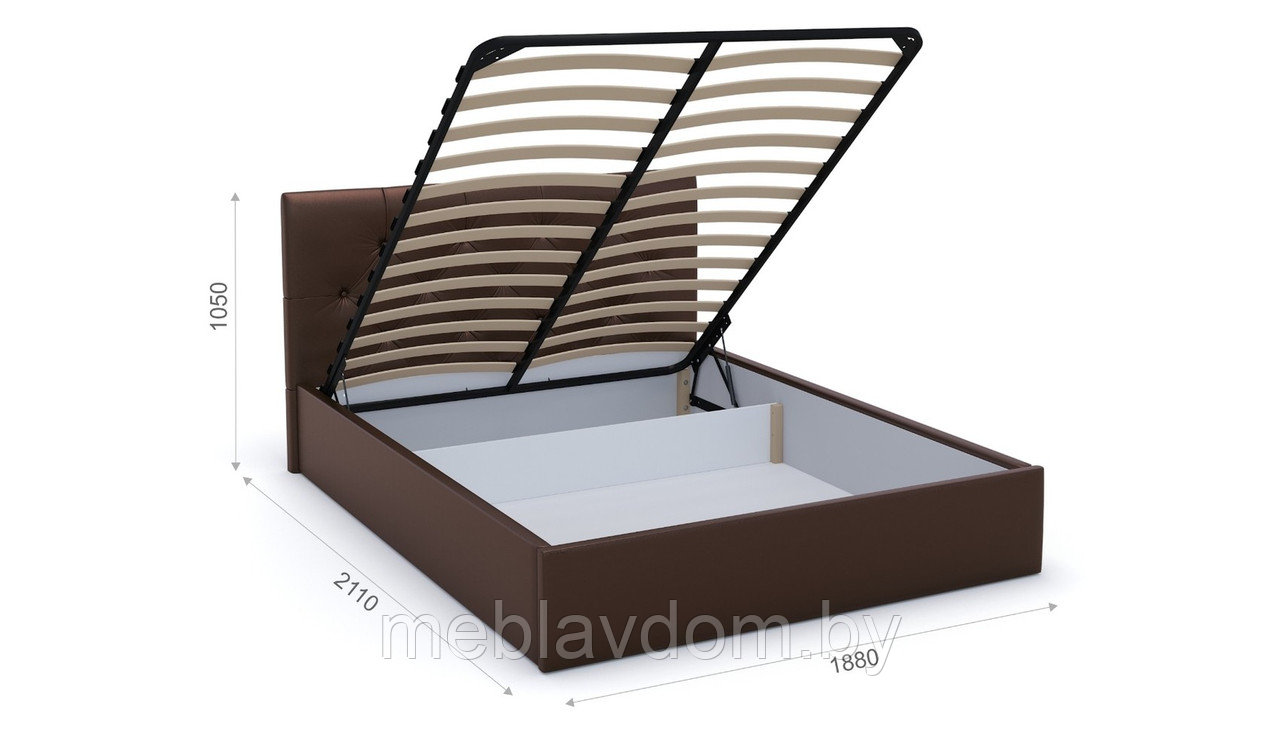 Мягкая кровать Женева с пуговицами 180х200 с подъемным механизмом Dark brown - фото 2 - id-p194495505