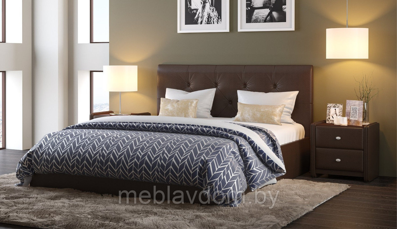 Мягкая кровать Женева 160 Dark brown с пуговицами с подъемным механизмом - фото 1 - id-p194495506