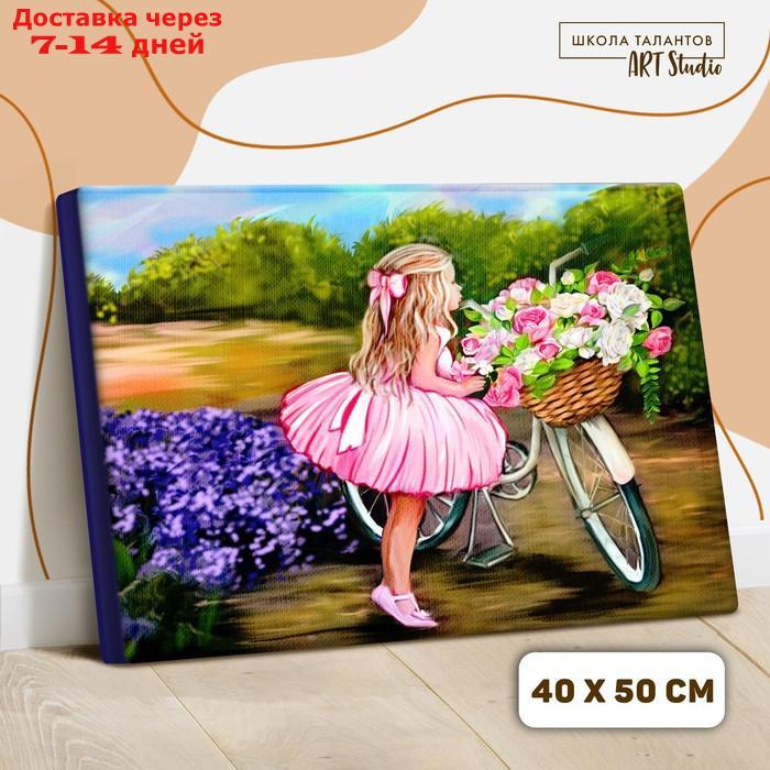 Картина по номерам на холсте с подрамником "Девочка с велосипедом" 40х50 см - фото 2 - id-p194385339