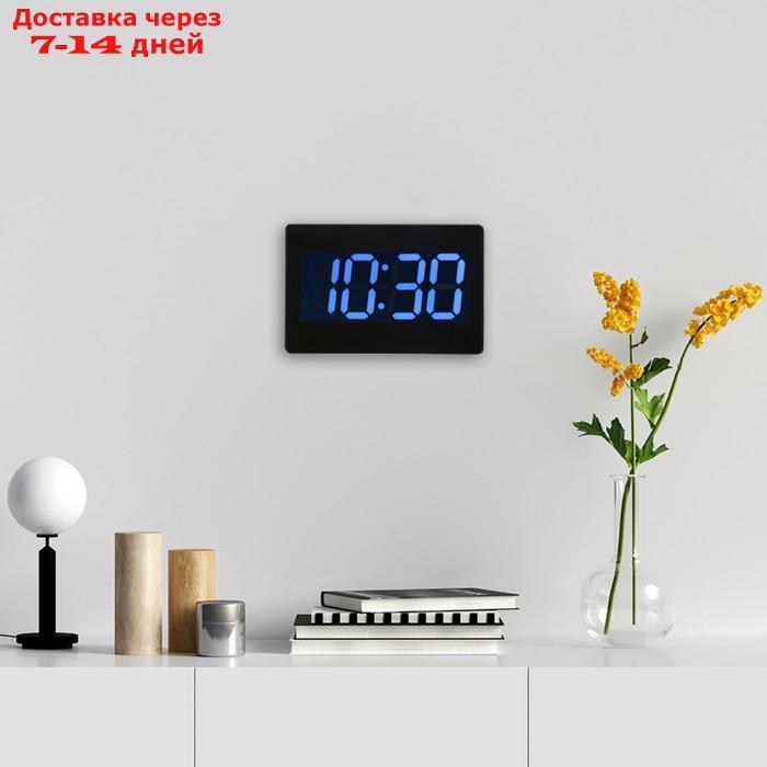 Часы настенные электронные, с термометром и будильником, цифры синие 15.5х23.5 см - фото 2 - id-p194383134