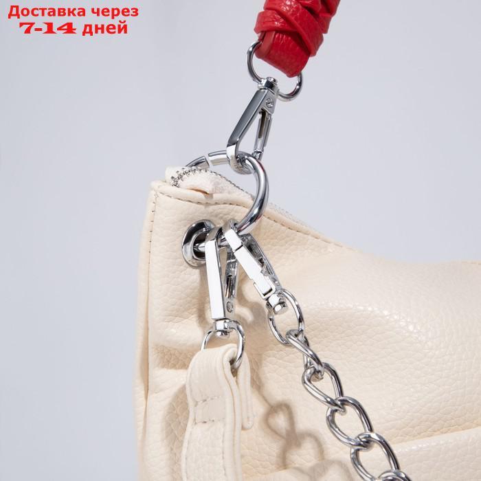 Сумка-мешок, отдел на молнии, 3 наружных кармана, длинный ремень, цвет бежевый/красный - фото 5 - id-p194385519