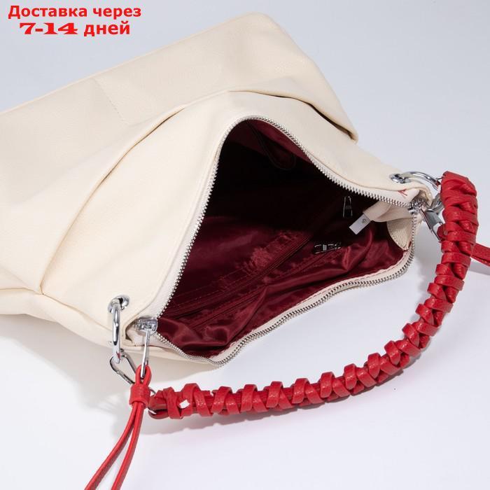Сумка-мешок, отдел на молнии, 3 наружных кармана, длинный ремень, цвет бежевый/красный - фото 7 - id-p194385519