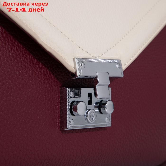 Сумка-мессенджер, отдел на клапане, наружный карман, длинный ремень, цвет бордовый/бежевый - фото 6 - id-p194385522
