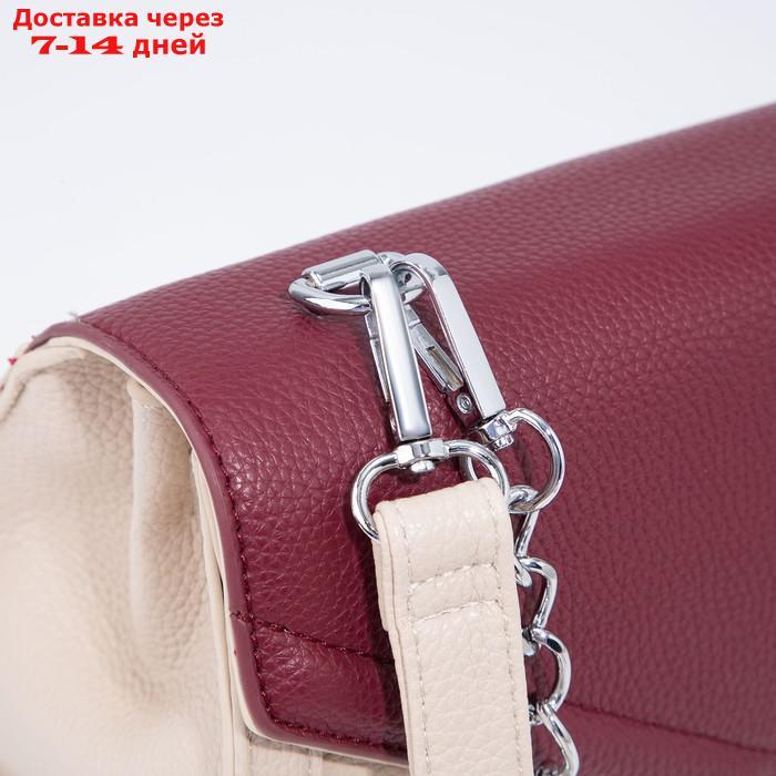 Сумка-мессенджер, отдел на клапане, наружный карман, длинный ремень, цвет коричневый/бордовый - фото 4 - id-p194385524