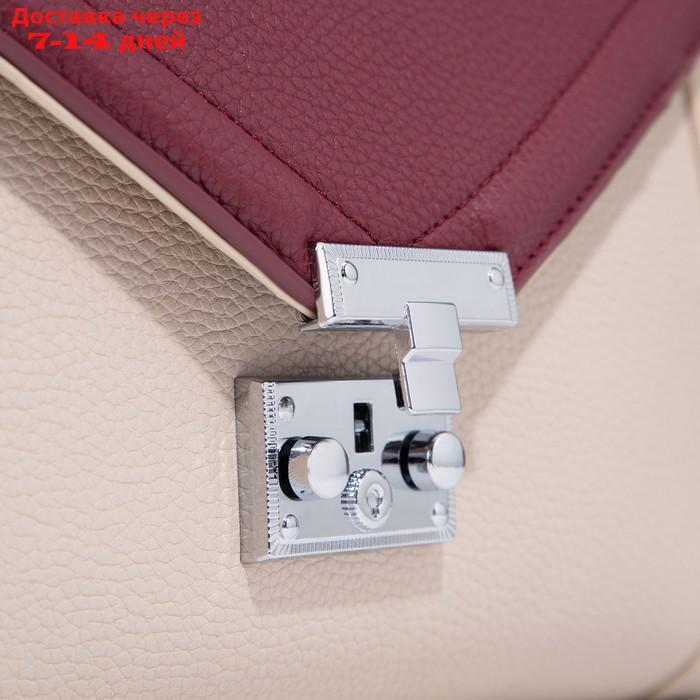 Сумка-мессенджер, отдел на клапане, наружный карман, длинный ремень, цвет коричневый/бордовый - фото 6 - id-p194385524