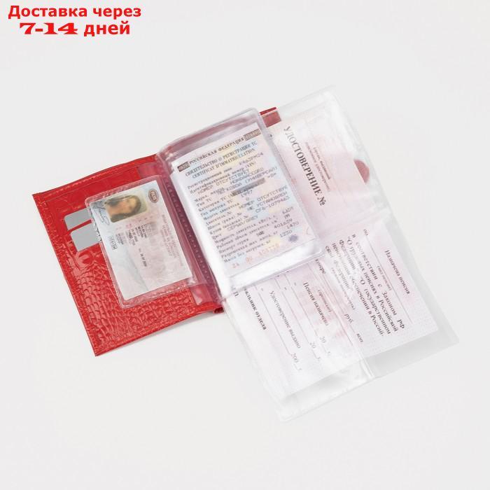 Обложка для автодокументов и паспорта, отдел для купюр, 5 карманов для карт, кайман, цвет алый - фото 8 - id-p194380836