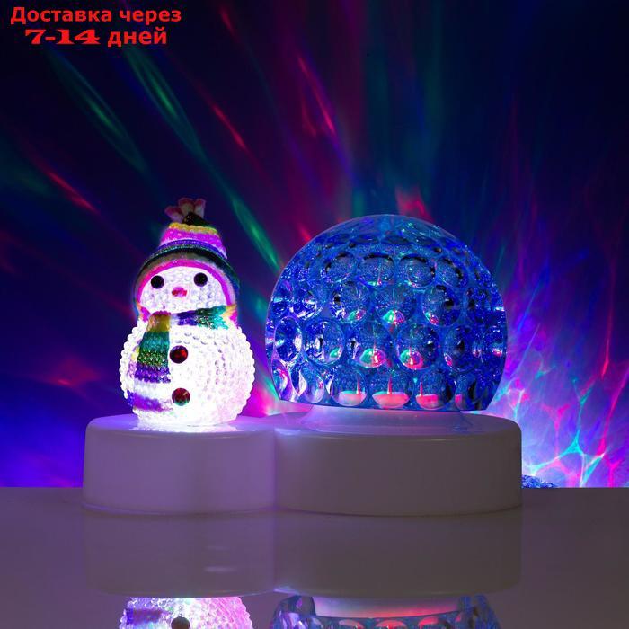 Световой прибор "Снеговичок с ледяным синим шаром", d=9.5 см, Мульти