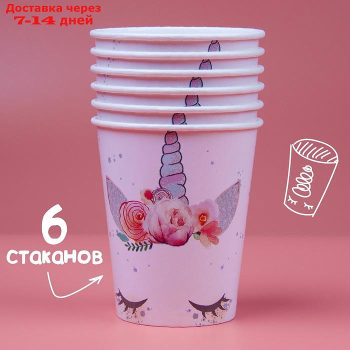 Набор бумажной посуды "Единорог", 6 тарелок, 6 стаканов, 6 колпаков, 1 гирлянда - фото 2 - id-p193936203