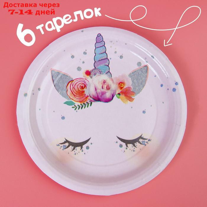 Набор бумажной посуды "Единорог", 6 тарелок, 6 стаканов, 6 колпаков, 1 гирлянда - фото 3 - id-p193936203