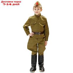 Костюм военного, гимнастёрка, ремень, пилотка, галифе, сапоги, 5-7 лет, рост 122-134 см