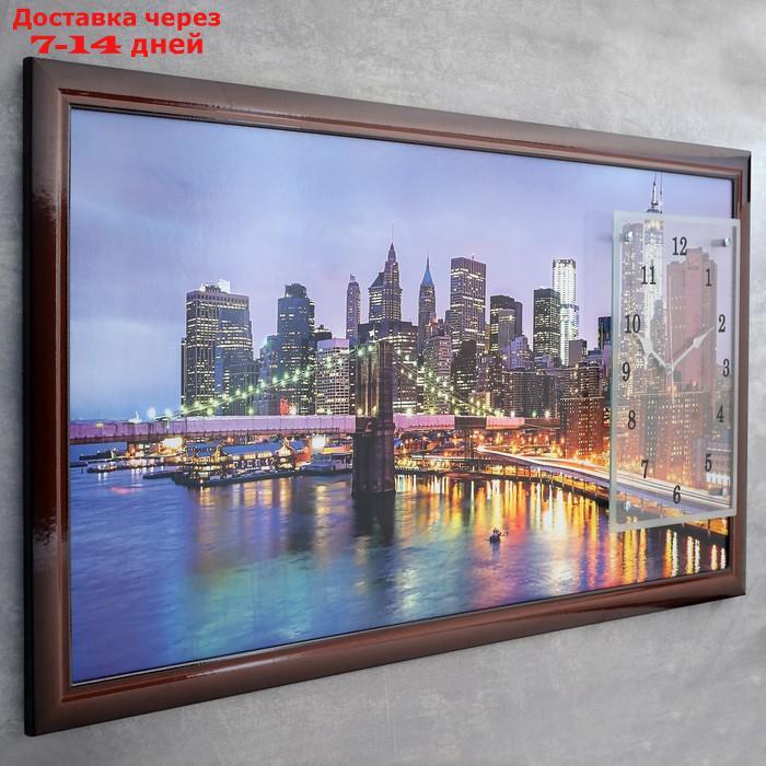 Часы-картина настенные, серия: Город, "Рассвет в Нью-Йорке", 50х100 см, микс - фото 2 - id-p194384933