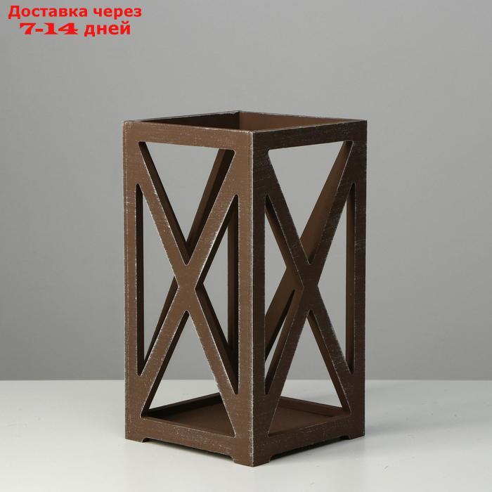 Кашпо деревянное 14×14×26 см "Фонарь Хай-тек Прованс", коричневый - фото 2 - id-p194384948