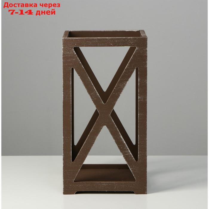 Кашпо деревянное 14×14×26 см "Фонарь Хай-тек Прованс", коричневый - фото 3 - id-p194384948