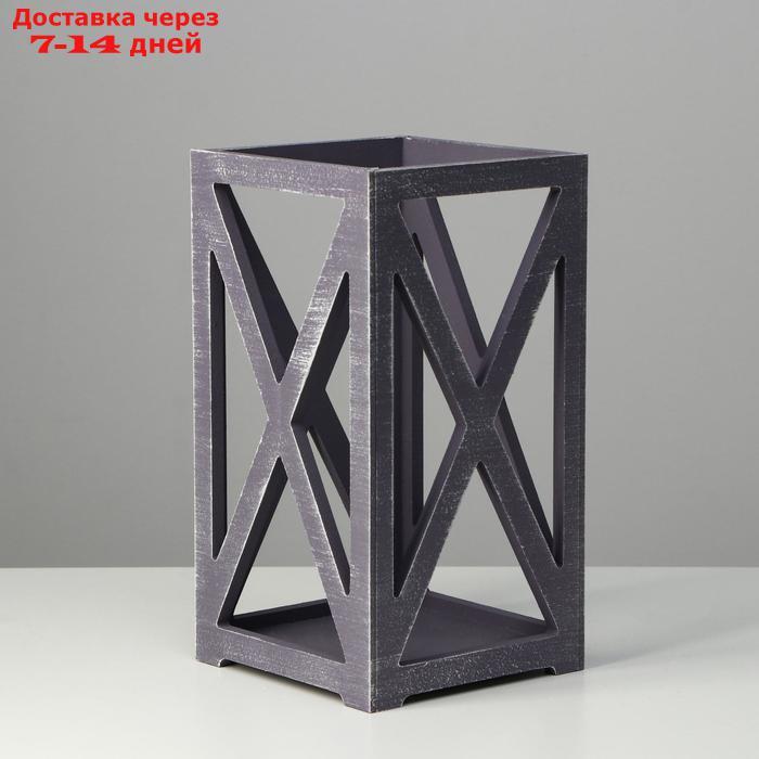 Кашпо деревянное 14×14×26 см "Фонарь Хай-тек Прованс", серый графит - фото 3 - id-p194384949