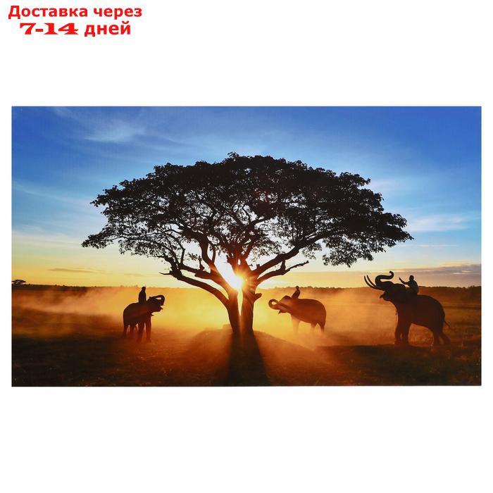 Картина на холсте "Африканские слоны на закате" 60х100 см