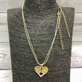 Парная подвеска Сердце на цепочках (2 цепочки, 2 половинки сердца) Золото - фото 1 - id-p132032111