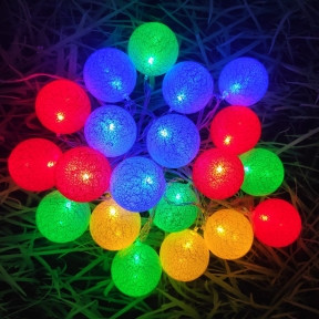 Гирлянда Новогодняя Шар хлопковый Тайские фонарики 20 шаров, 5 м Разноцветный микс - фото 1 - id-p179625980